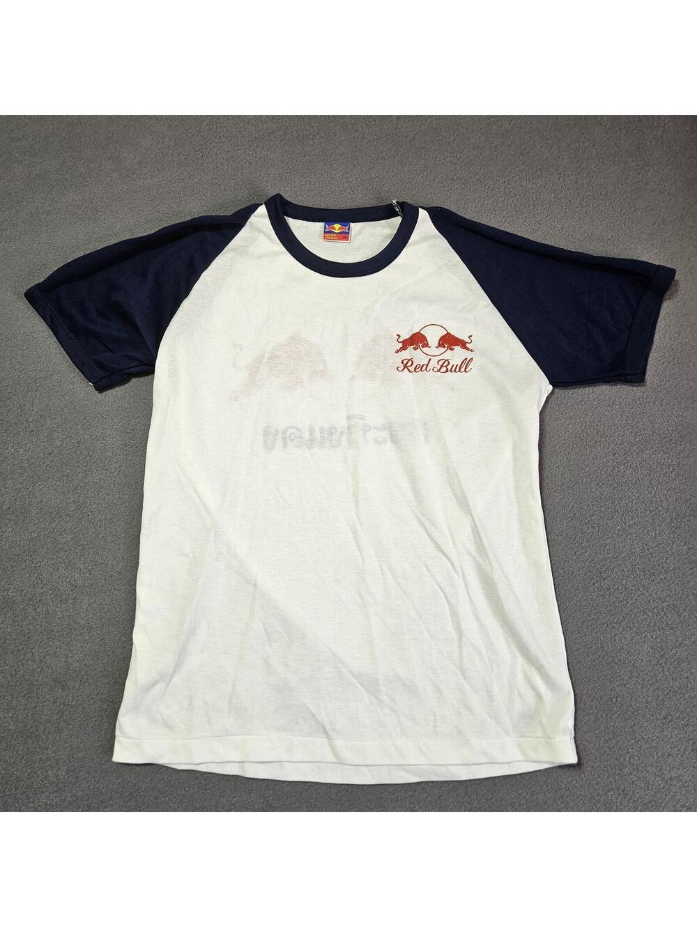 Red Bull White Navy Blue Raglan T-Shirt Size Regular XL Vintage Style Graphic